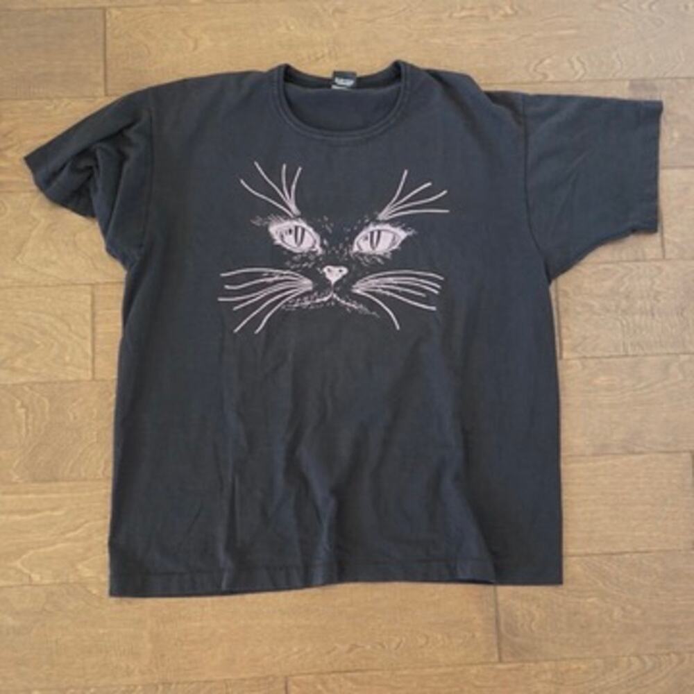 Single Stitch Screen Stars Best Cat Face Pullover Shirt Black Size XL